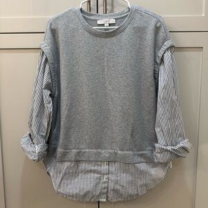 LOFT Grey Sweatshirt with Striped Shirt - L
